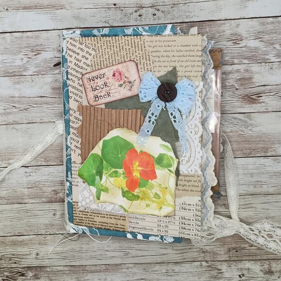 Turquoise Embellished Junk Journal: Flowers, Birds and Butterflies (NLB) - Picture 1 of 16